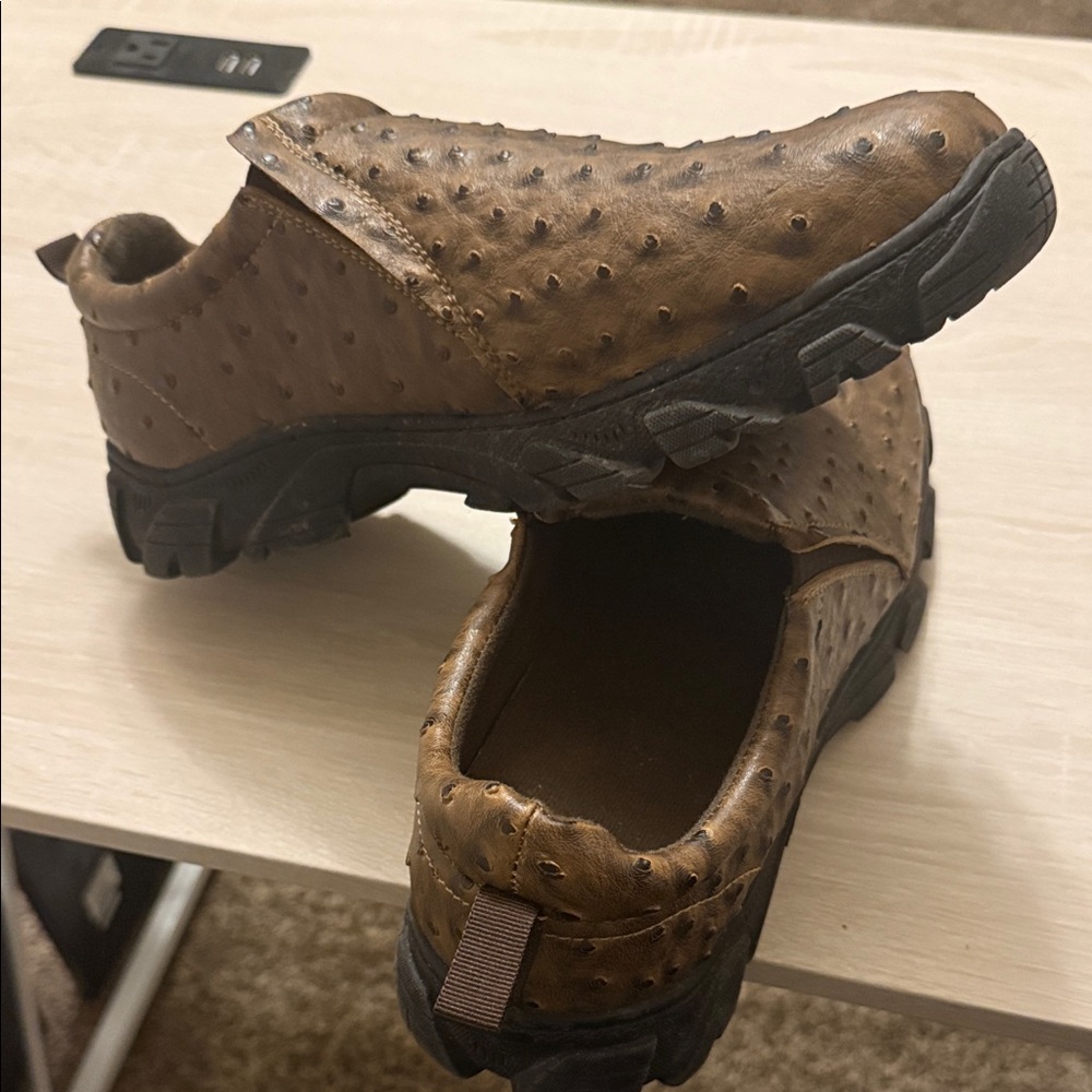 Roper Men's Brown Ostrich Pattern Slip-Ons